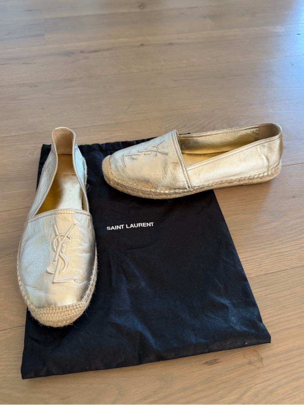 Saint Laurent Logo Metallic Gold Espadrille. Like new! Size 9 39EU - Picture 2 of 8